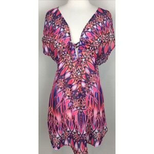 BECCA Vintage Pink Multi Color Print Sheer Swim Cover S/M